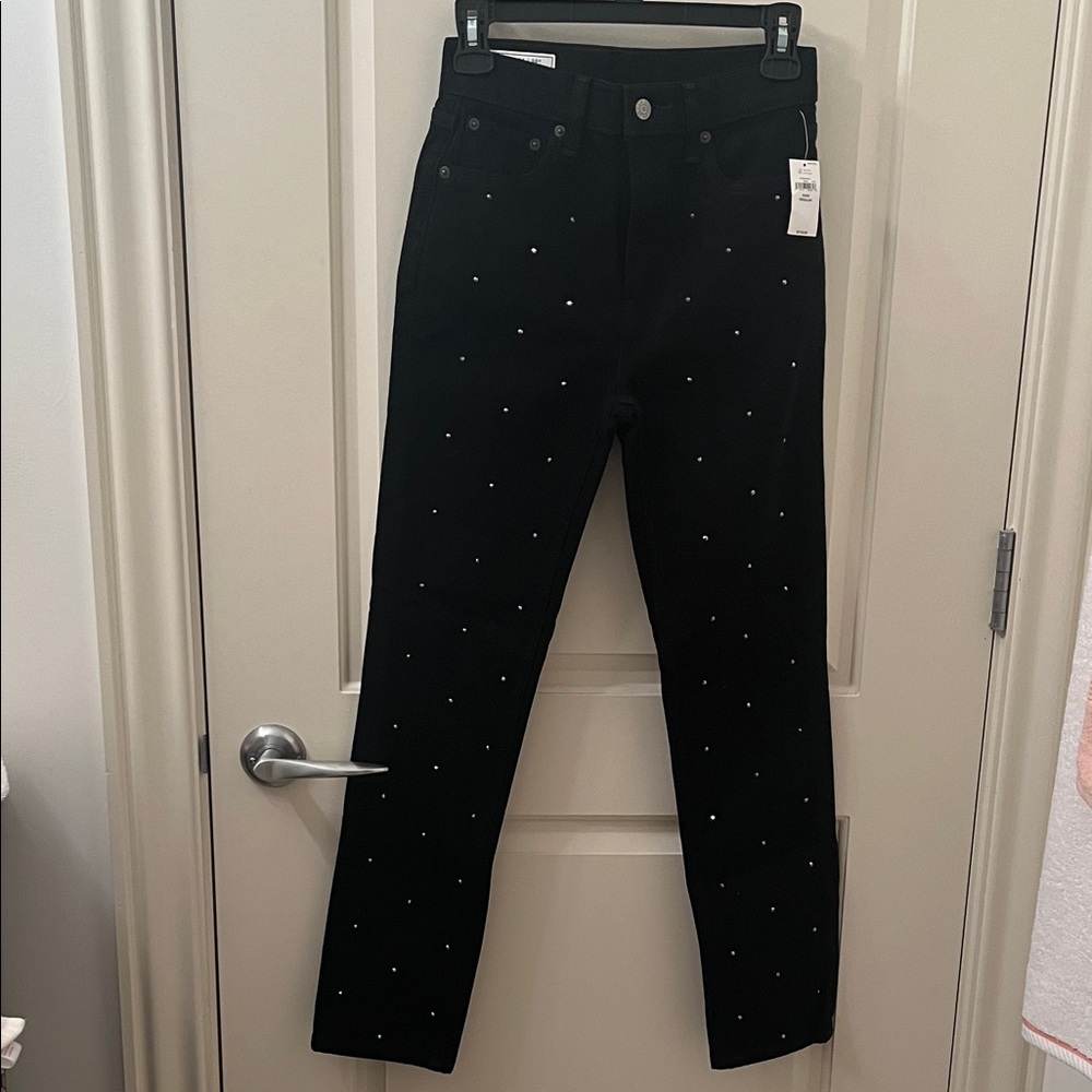 GAP. NWT Size 24 Black Embellished Women's High Rise Straight Jeans
